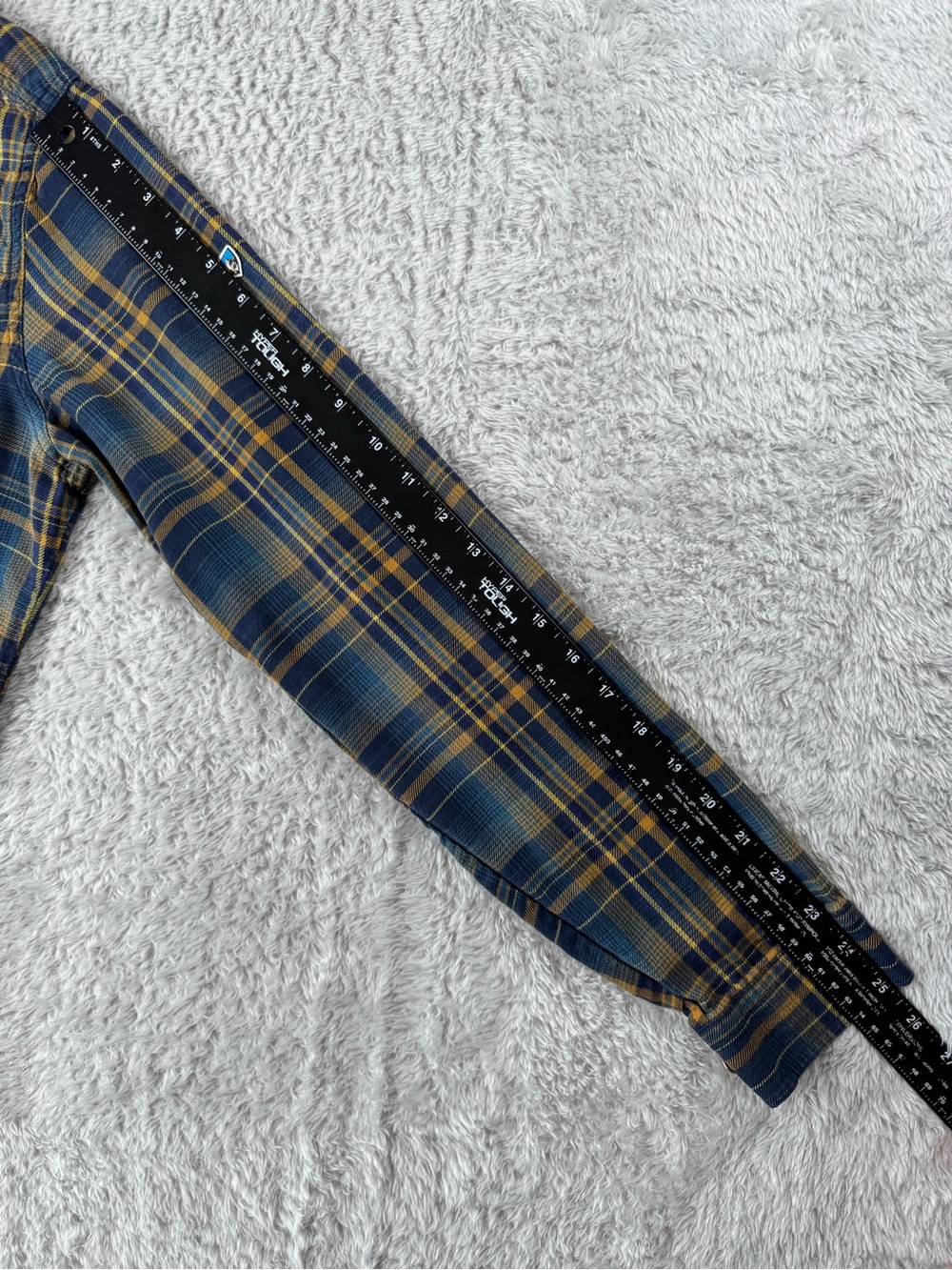 Kuhl Flannel Shirt‎ Medium Blue Yellow Plaid Button Up Outdoor Hiking - Picture 9 of 11